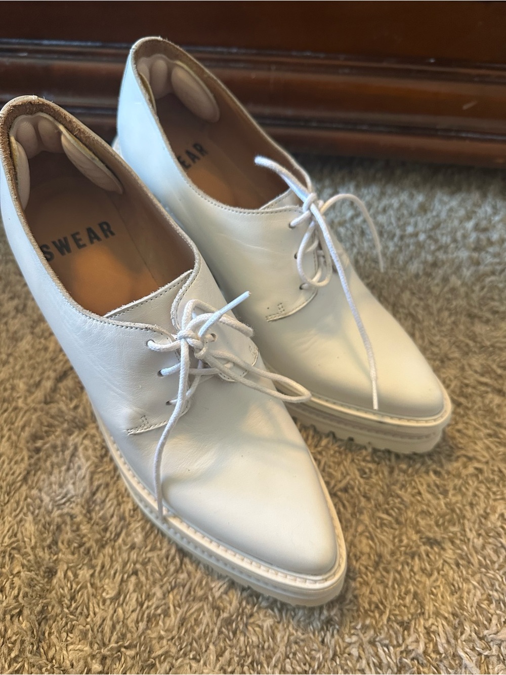 Anita White Leather Wedge Lace-Up Oxfords